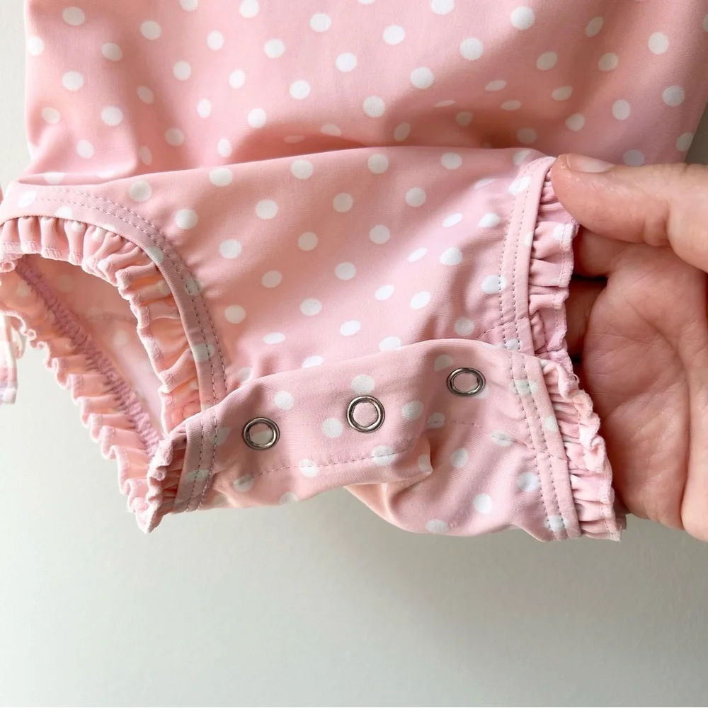 Rufflebutts polka dot long sleeve one piece rash guard baby girl